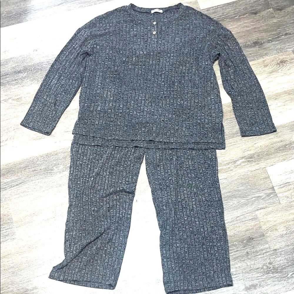 Ekouaer Pajama Set Sz LG Women’s Long Sleeve & Pants Set Ribbed Relaxed Fit